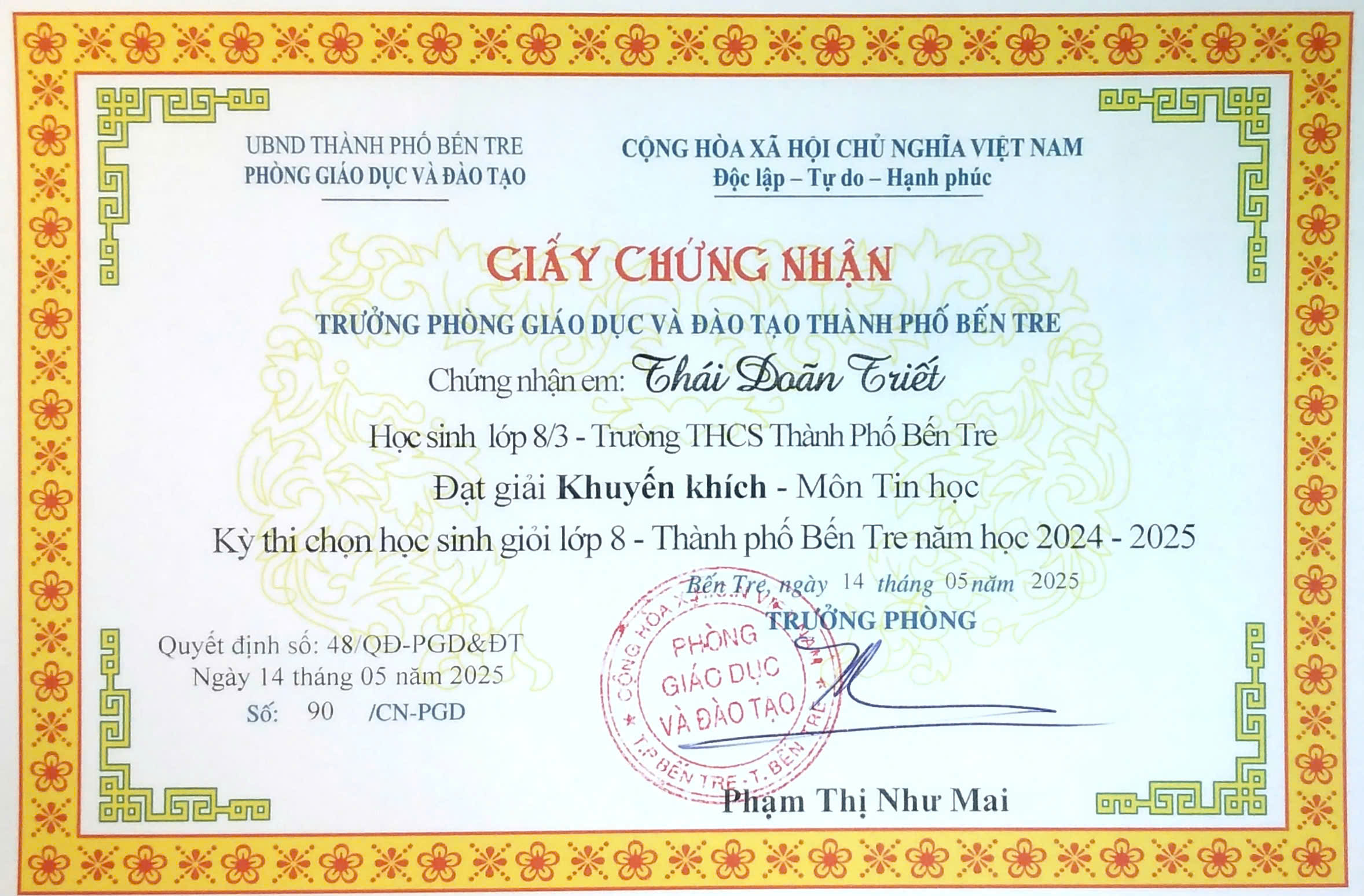 Giải Khuyến Khích HSG Tin học lớp 8